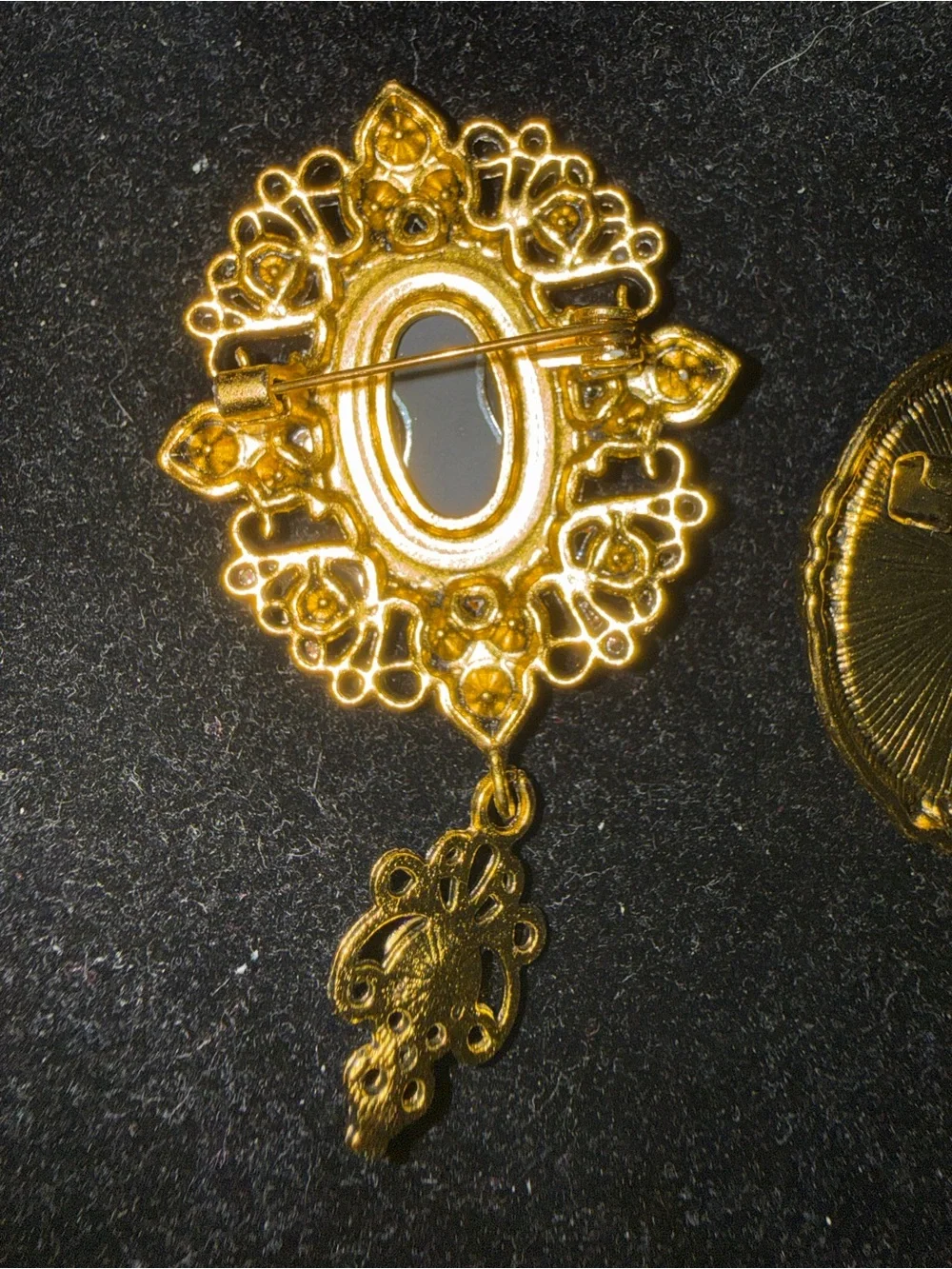 Blue Faux Cameo Brooch Set with Gold tone